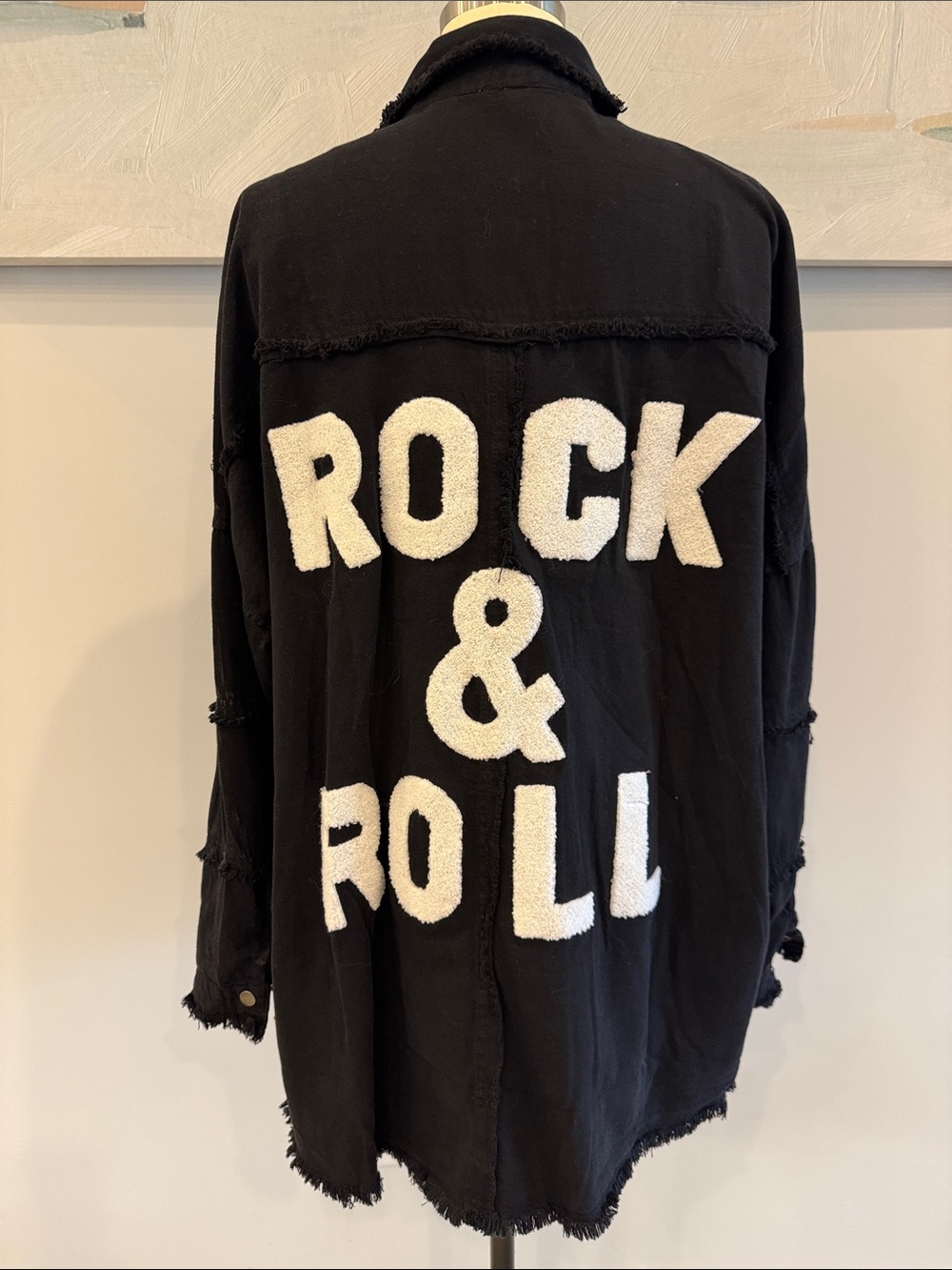 Black 'Rock & Roll' Appliqué Jacket- Brand ‘Elan’ - oversized Large
